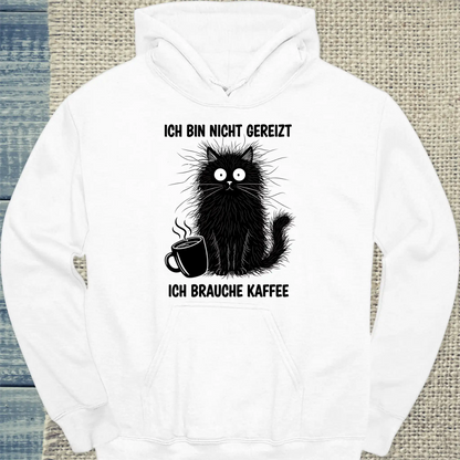 Hoodie - Gereizte Katze - Unisex - Katze & Kaffee Weiß