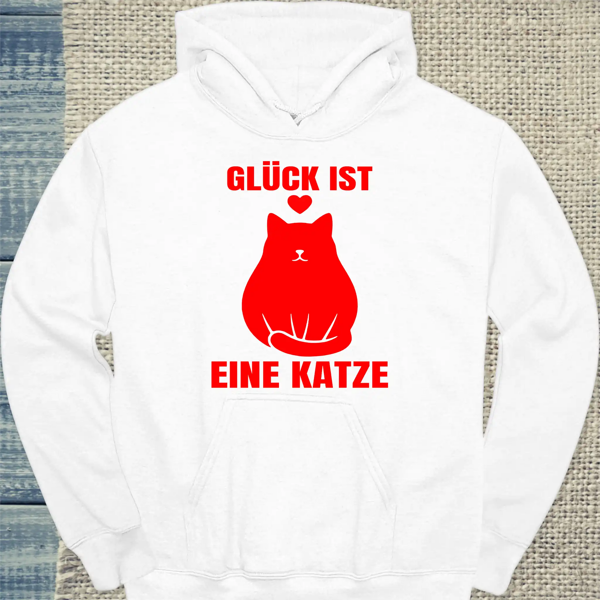 Hoodie - Glück ist - Unisex - Katze Weiß