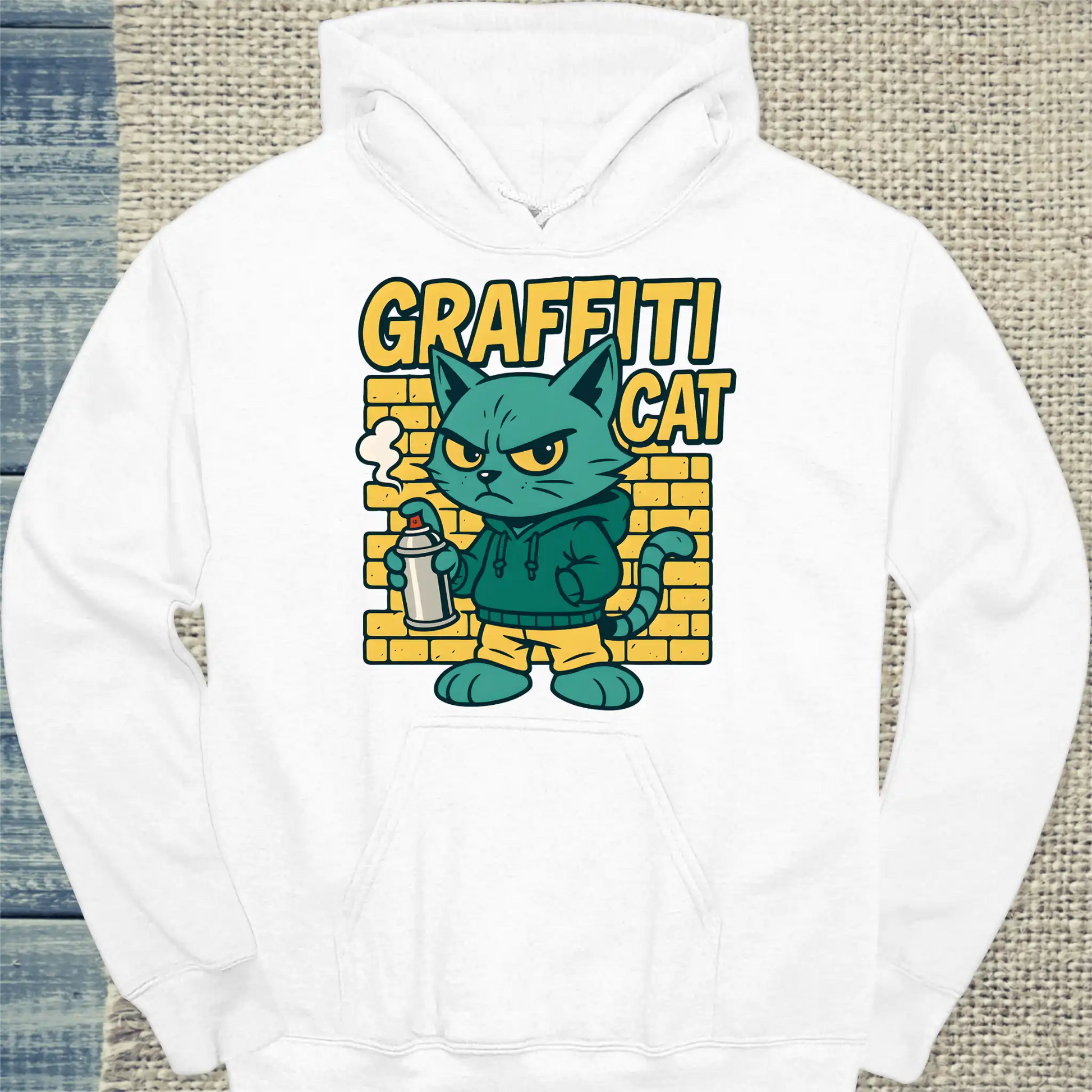 Hoodie - Graffiti Cat - Unisex - Katze Weiß