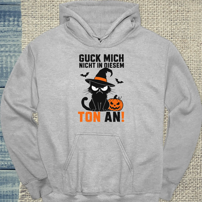 Hoodie - Guck mich nicht - Halloween - Unisex - Katze, Halloween Grau
