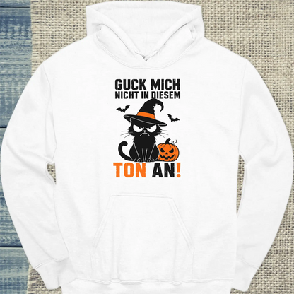 Hoodie - Guck mich nicht - Halloween - Unisex - Katze, Halloween Weiß