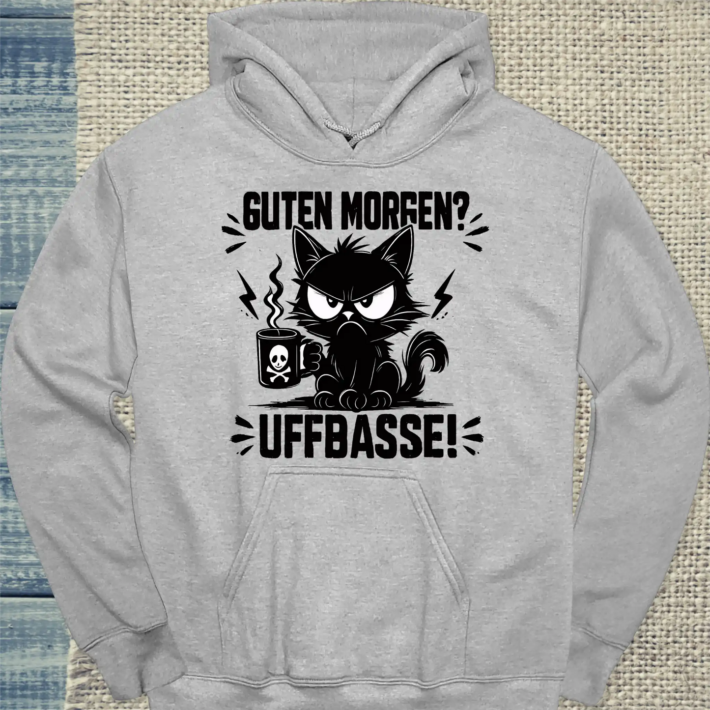Hoodie - Guten Morgen? Uffbasse! - Unisex - Katze Grau