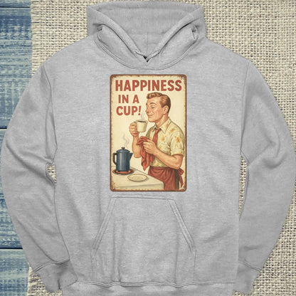 Hoodie - Happiness in a Cup - Unisex - Kaffee, Retro Grau