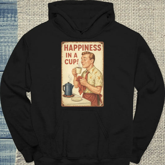 Hoodie - Happiness in a Cup - Unisex - Kaffee, Retro Schwarz