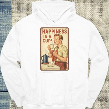 Hoodie - Happiness in a Cup - Unisex - Kaffee, Retro Weiß