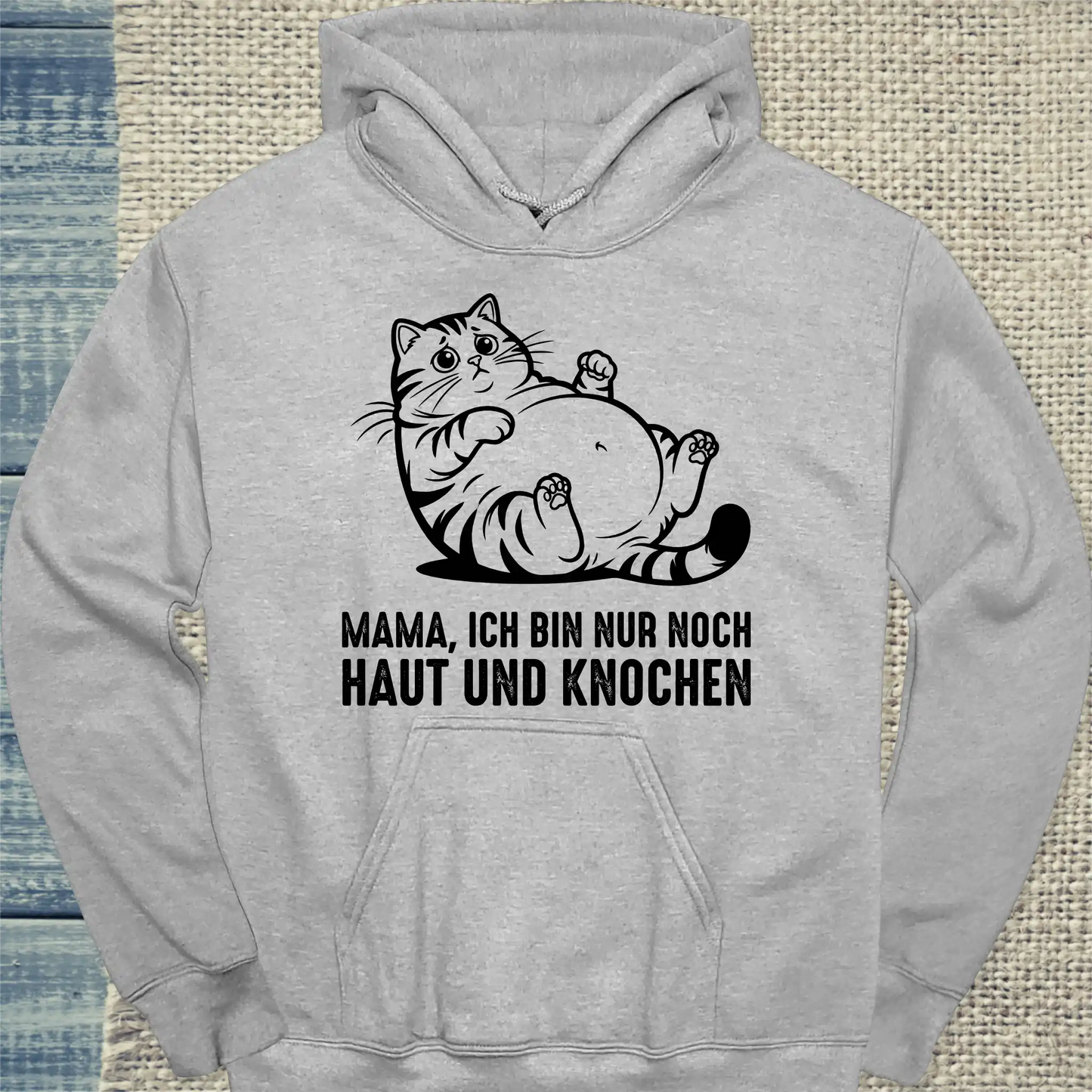 Hoodie - Haut und Knochen - Unisex - Katze Grau