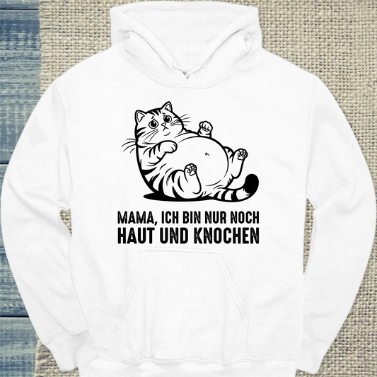 Hoodie - Haut und Knochen - Unisex - Katze Weiß