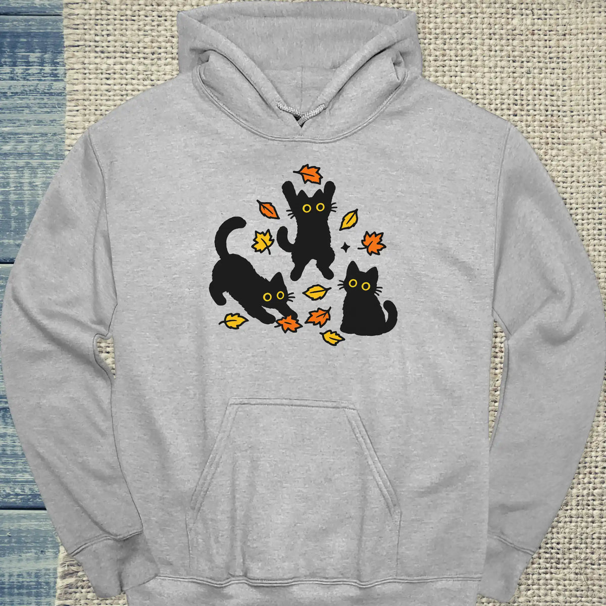Hoodie - Herbstlaub - Unisex - Katze Grau