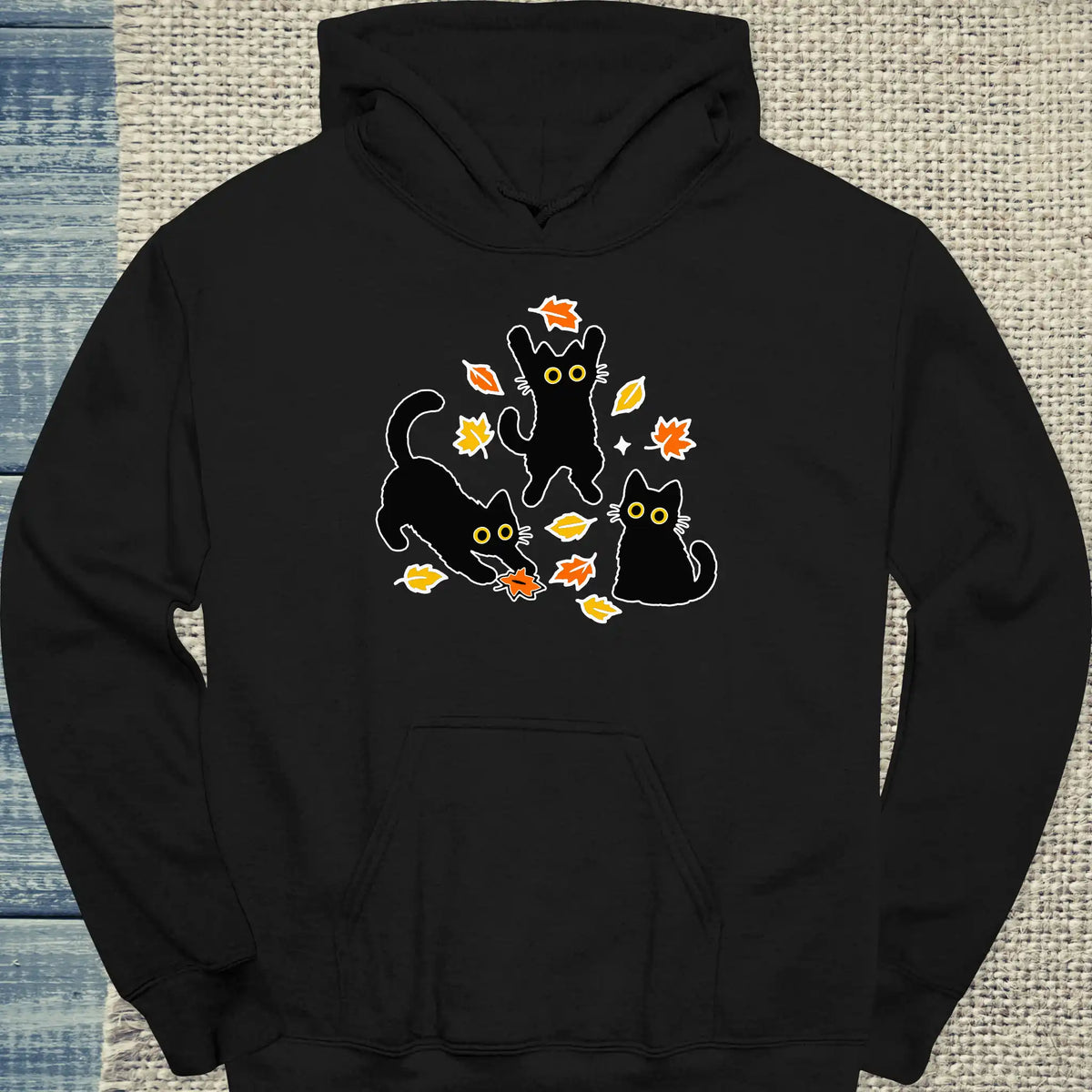 Hoodie - Herbstlaub - Unisex - Katze Schwarz