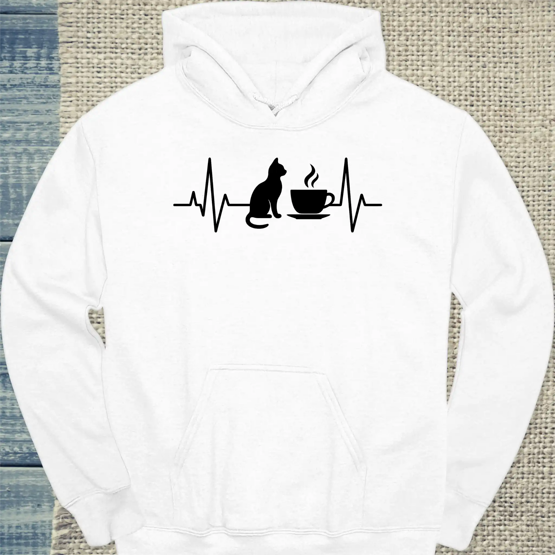 Hoodie - Herzschlag für Katzen und Kaffee - Unisex - Katze, Kaffee Weiß