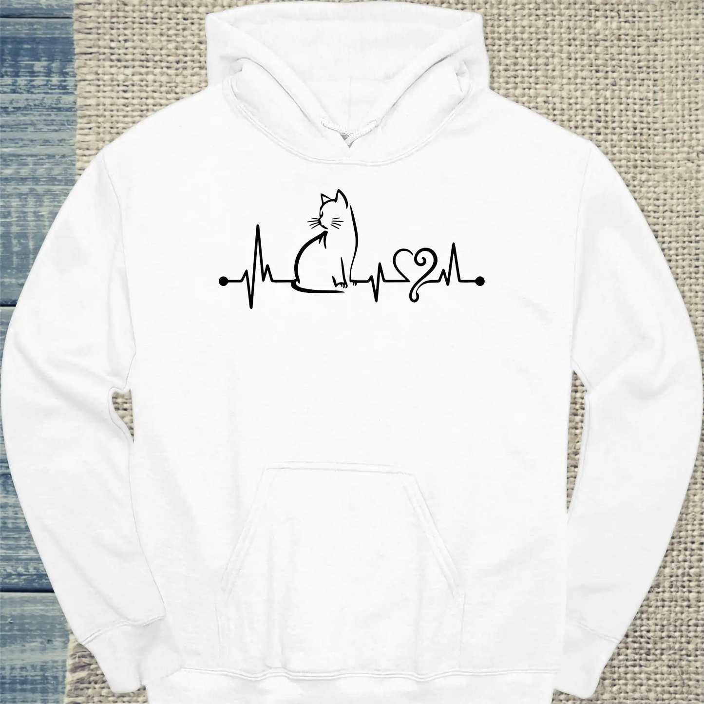 Hoodie - Herzschlag - Unisex - Katze Weiß