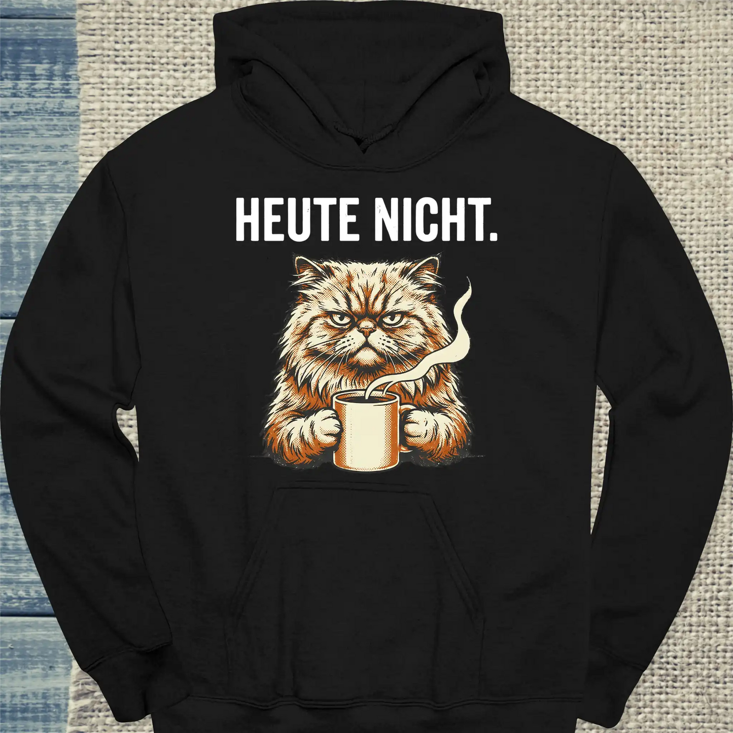 Hoodie - Heute Nicht - Unisex - Katze & Kaffee Schwarz