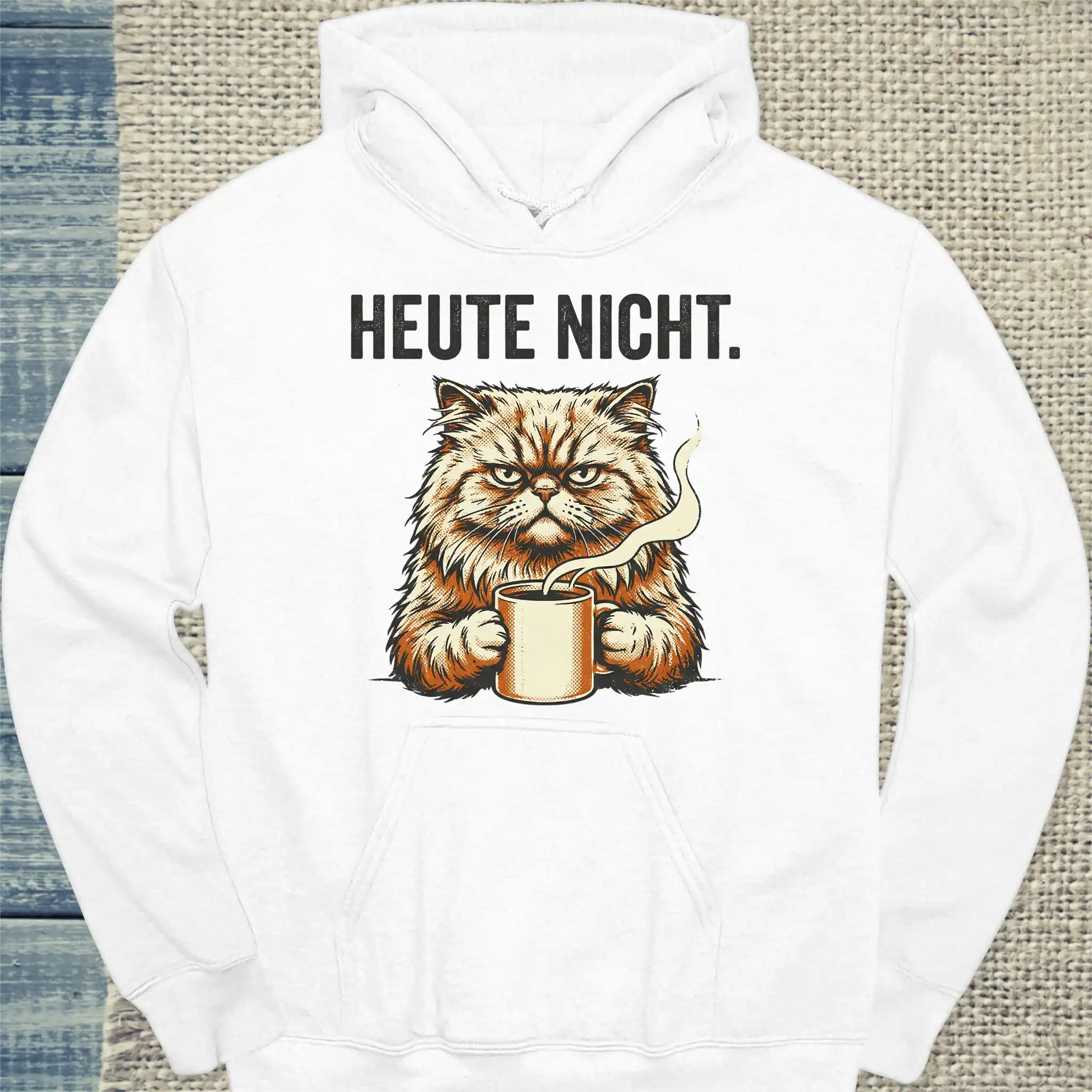 Hoodie - Heute Nicht - Unisex - Katze & Kaffee Weiß