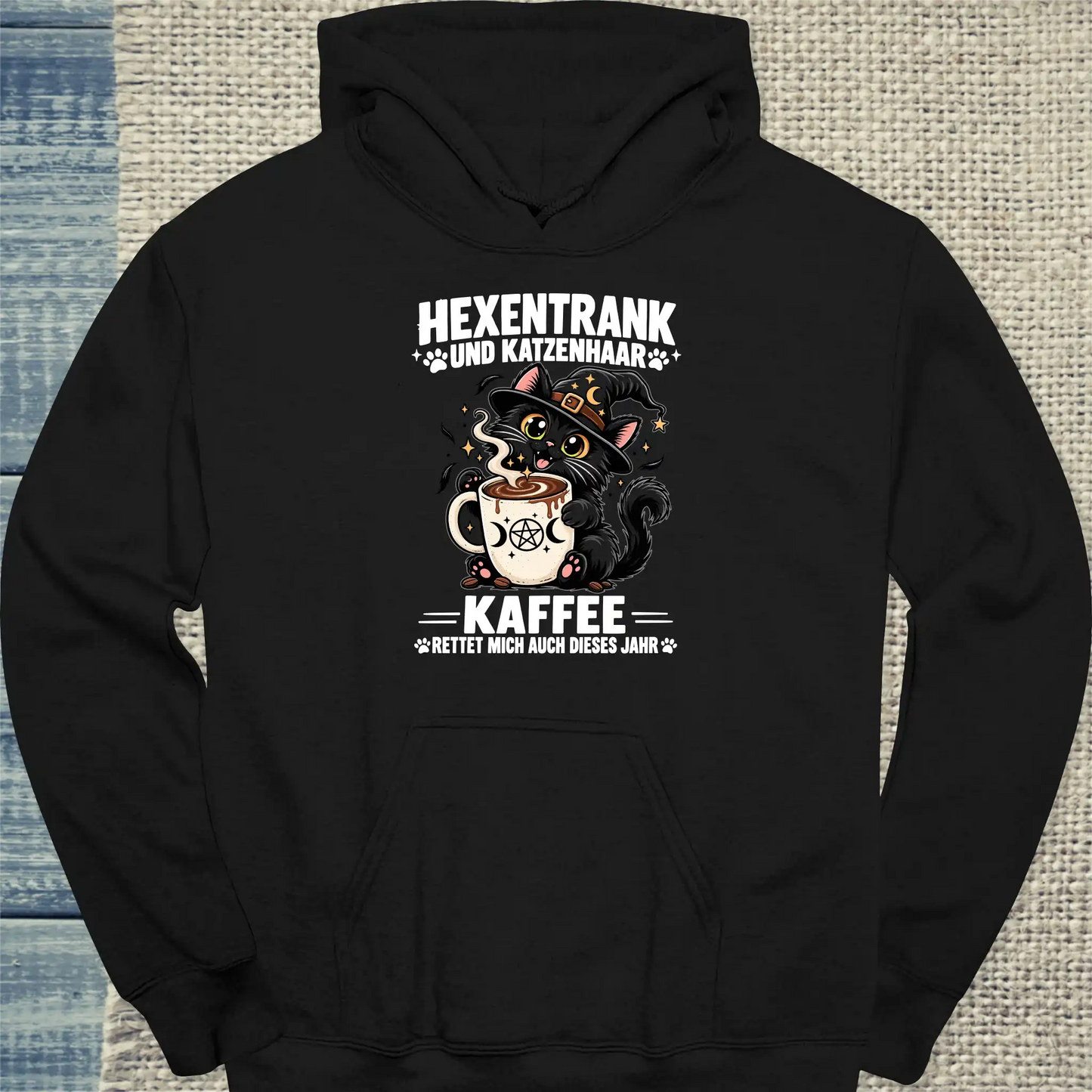 Hoodie - Hexentrank und Katzenhaar - Unisex - Katze & Kaffee, Halloween Schwarz