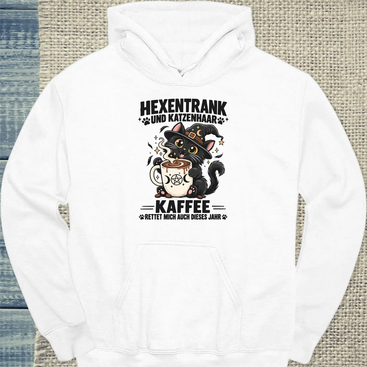 Hoodie - Hexentrank und Katzenhaar - Unisex - Katze & Kaffee, Halloween Weiß