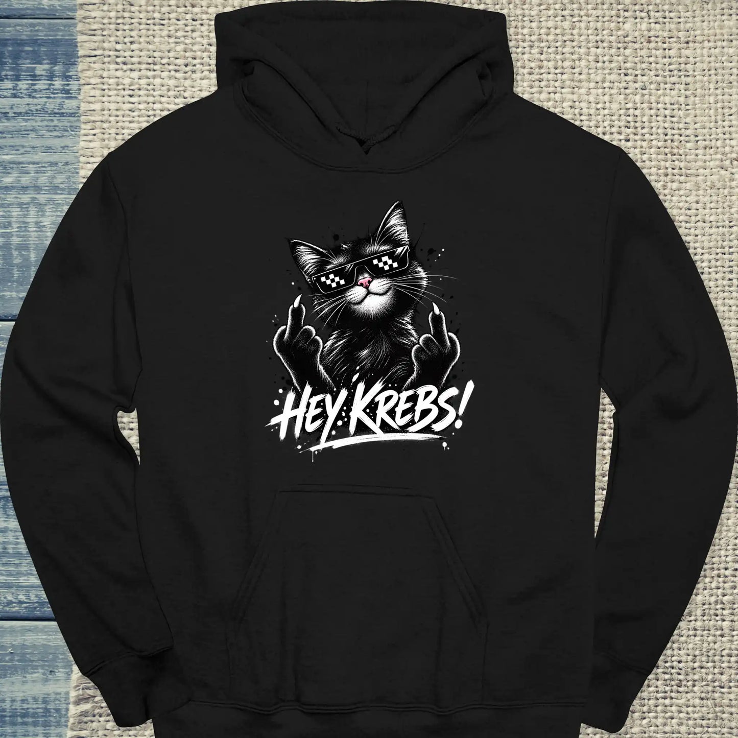 Hoodie - Hey Krebs - Unisex - Katze Schwarz