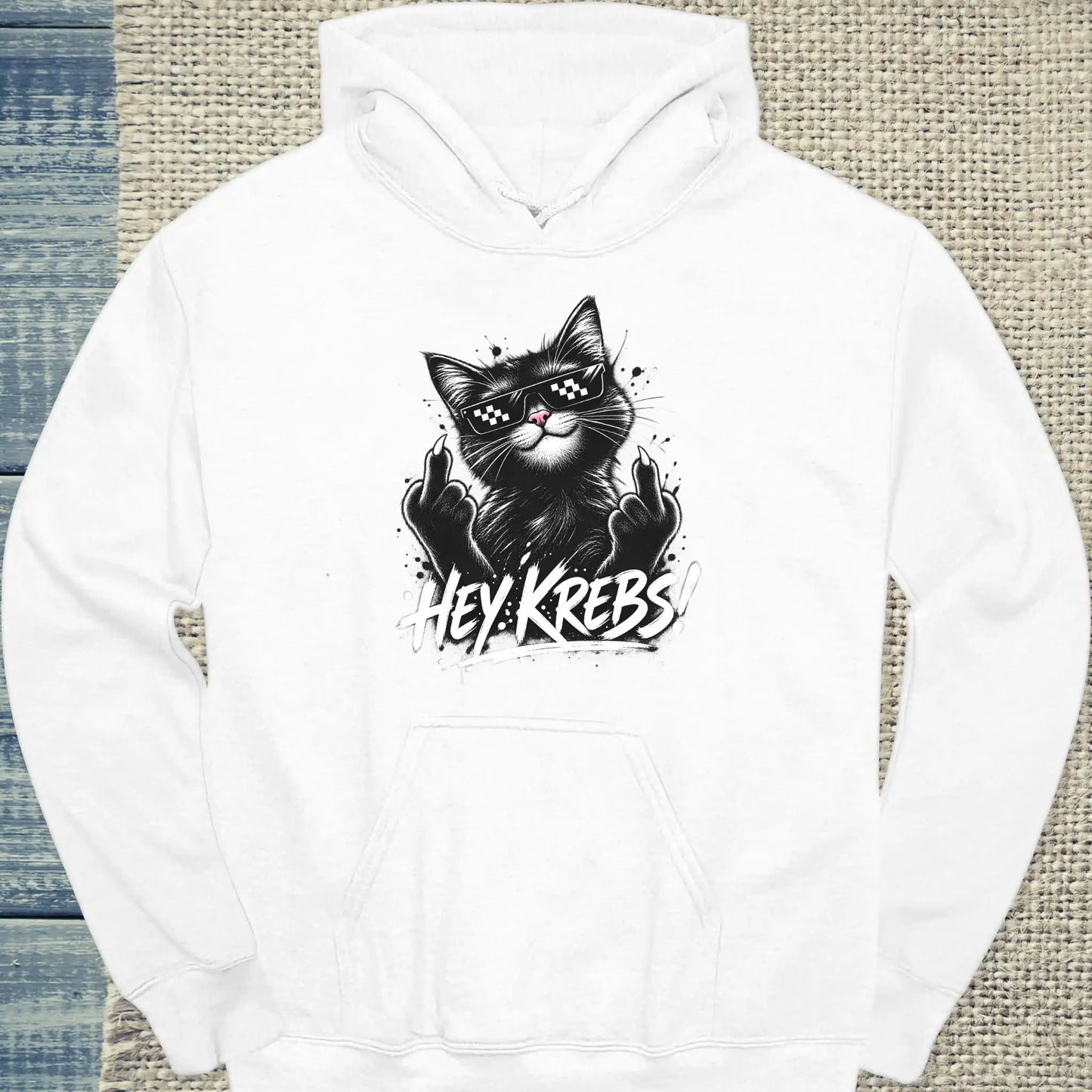 Hoodie - Hey Krebs - Unisex - Katze Weiß
