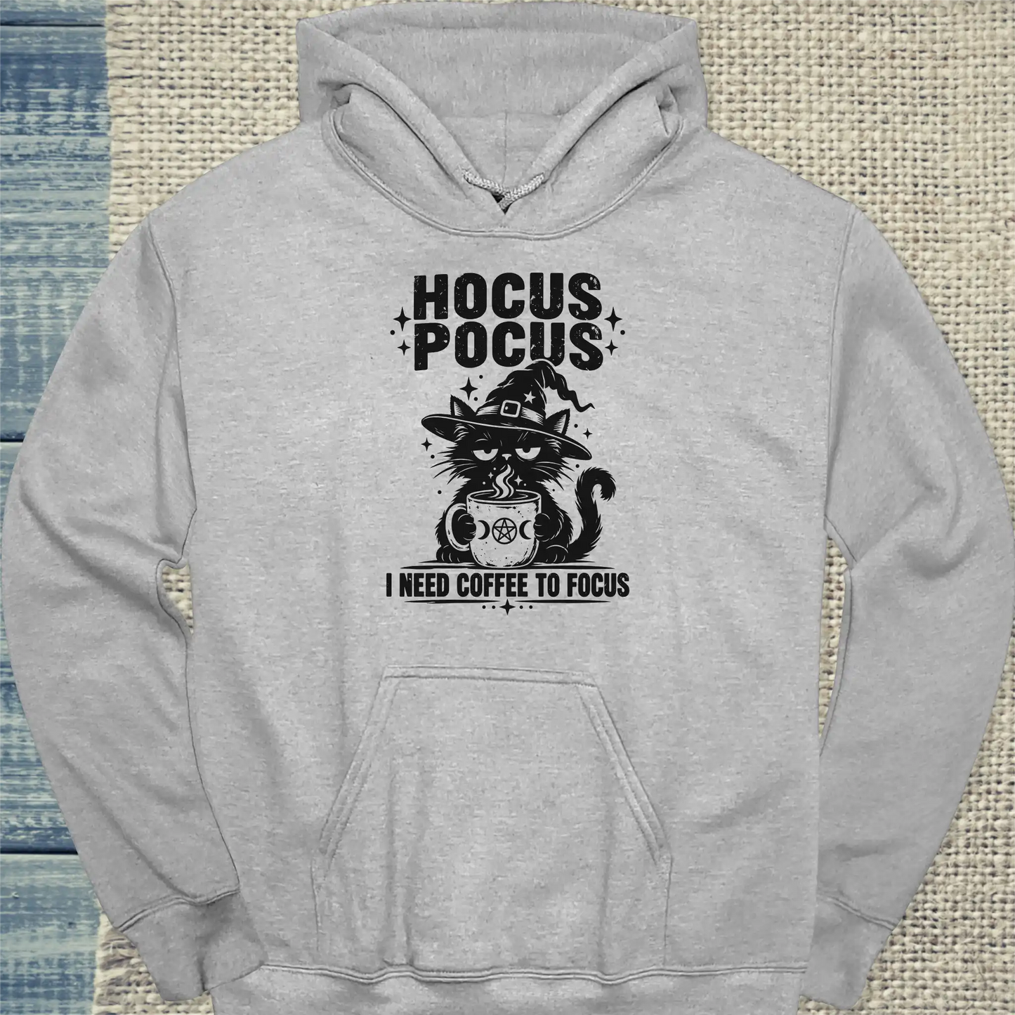 Hoodie - HOCUS POCUS - Unisex - Katze & Kaffee, Halloween Grau