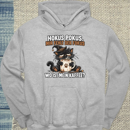 Hoodie - Hokus Fokus - Unisex - Katze & Kaffee, Halloween Grau
