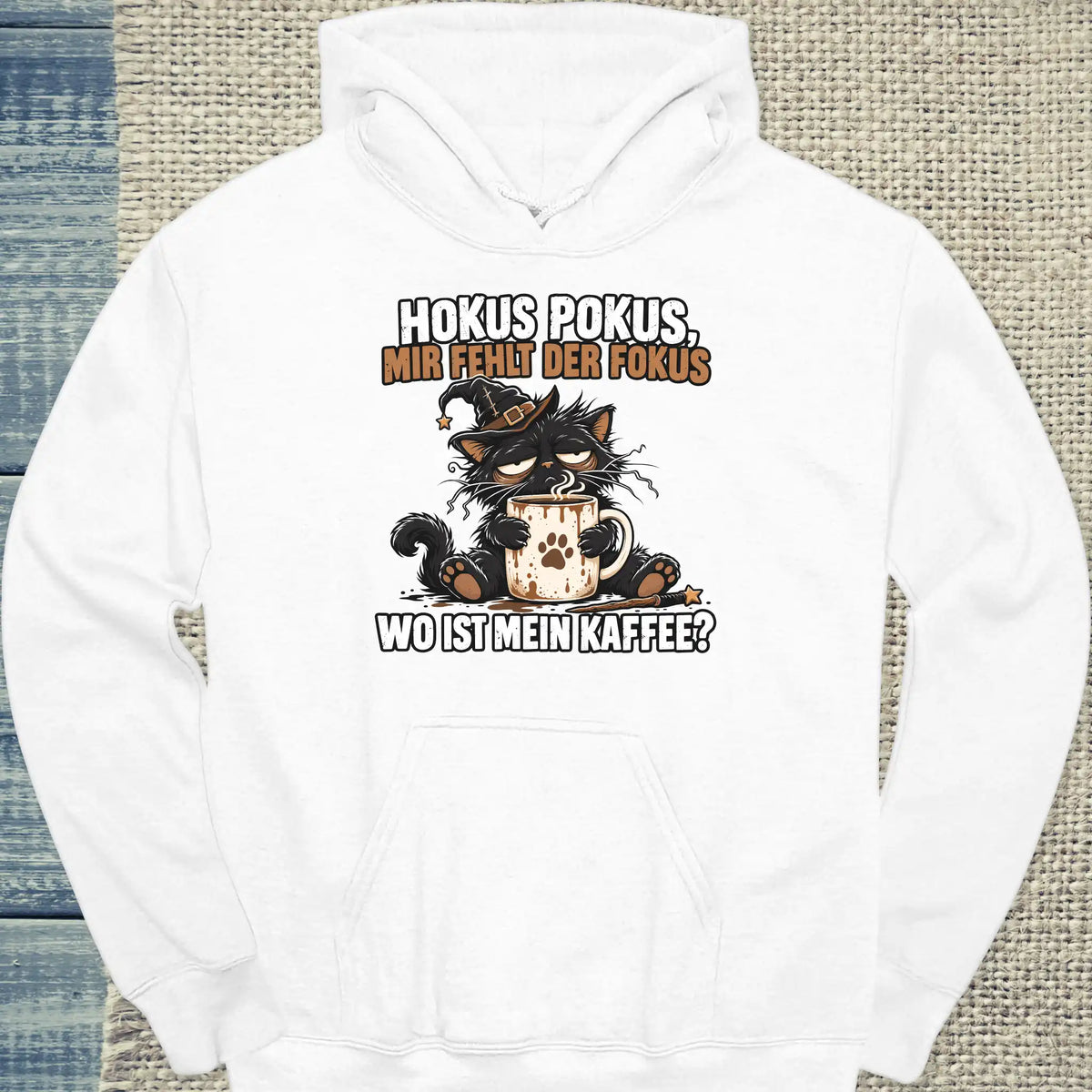 Hoodie - Hokus Fokus - Unisex - Katze & Kaffee, Halloween Weiß
