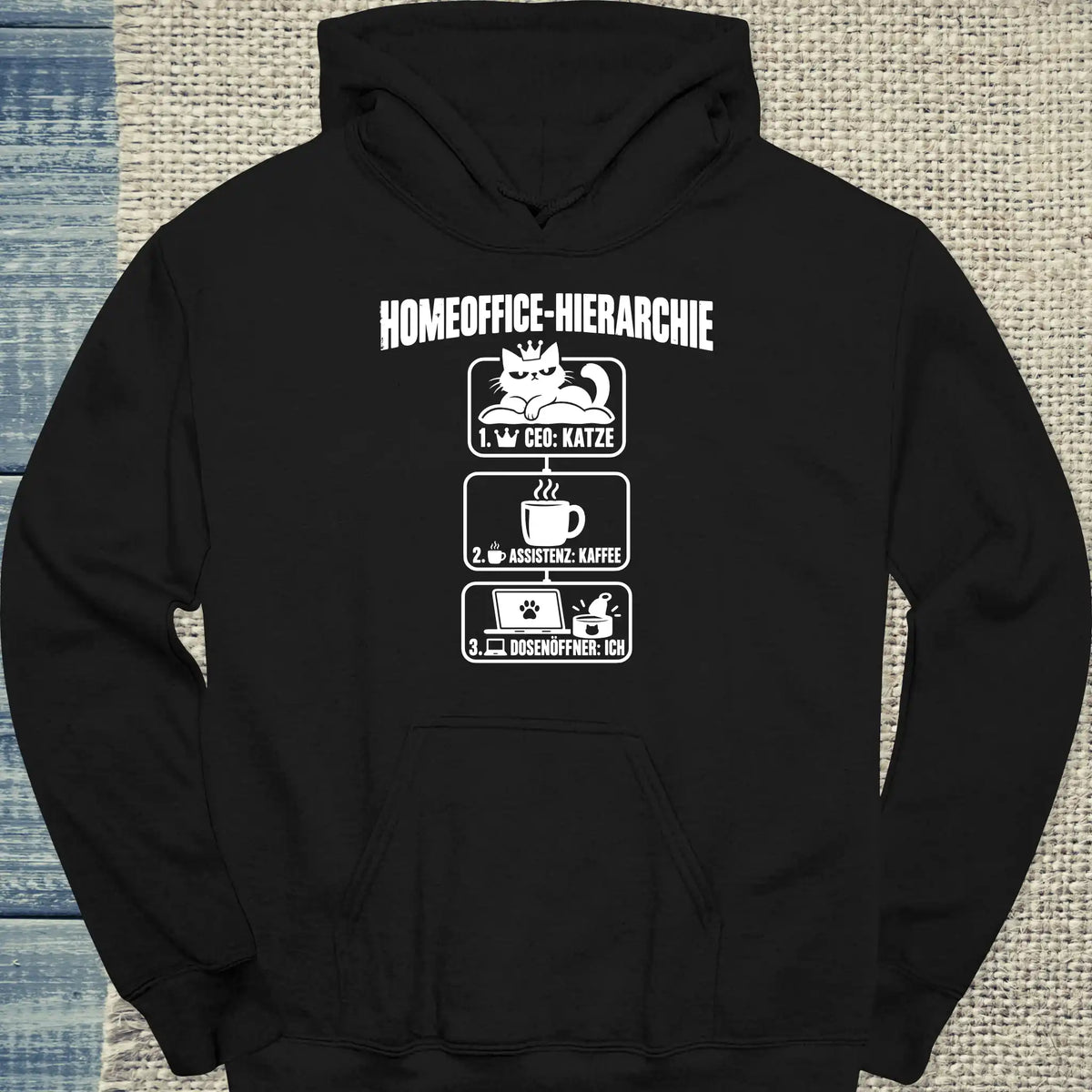 Hoodie - Homeoffice-Hierarchie - Unisex - Katze & Kaffee Schwarz