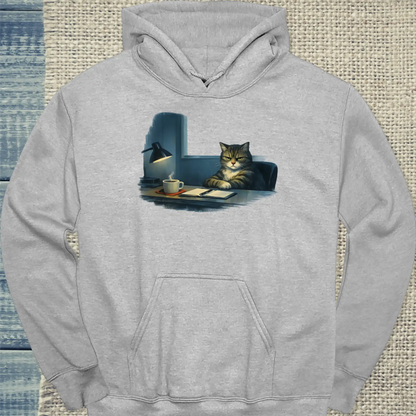 Hoodie - Hopper - Grimmige Katze - Unisex - Katze & Kaffee Grau