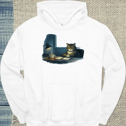 Hoodie - Hopper - Grimmige Katze - Unisex - Katze & Kaffee Weiß