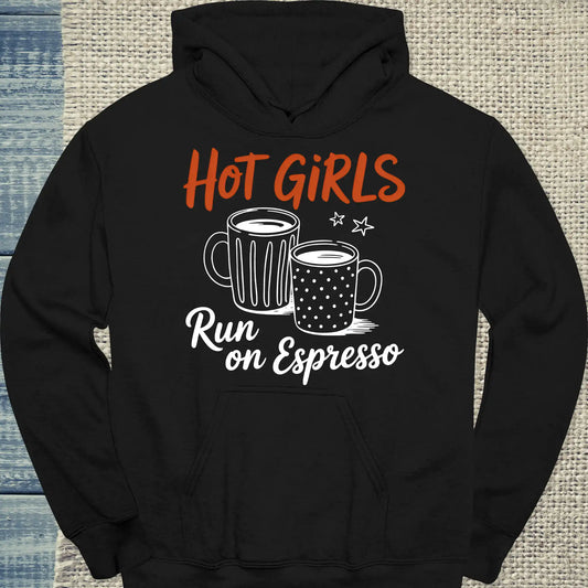 Hoodie - Hot Girls Run on Expresso - Unisex - Katze & Kaffee, Cat Lady Schwarz