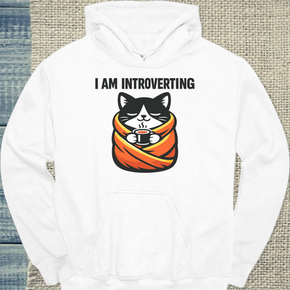 Hoodie - i am introverting - Unisex - Katze Weiß