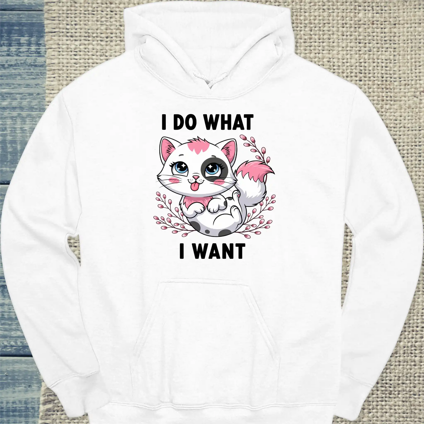 Hoodie - I do what I want - Unisex - Katze Weiß