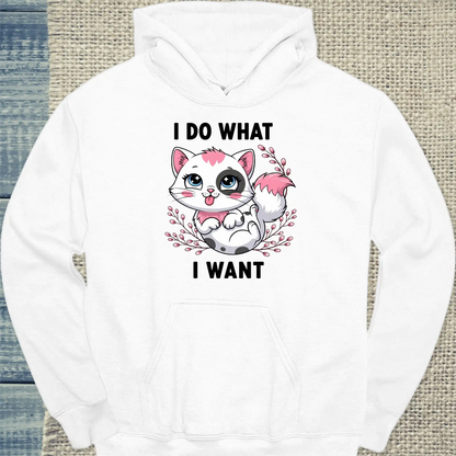 Hoodie - I do what I want - Unisex - Katze Weiß