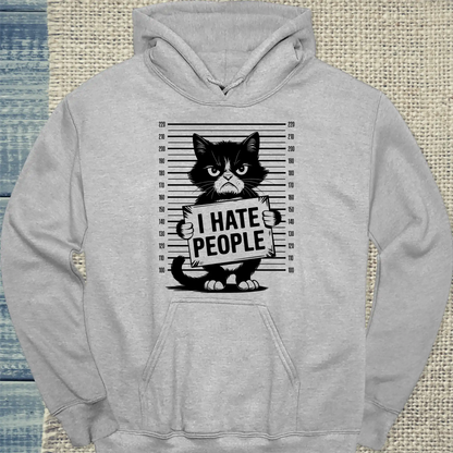 Hoodie - I Hate People - Unisex - Katze Grau