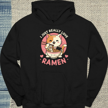 Hoodie - I Just Really Love Ramen - Unisex - Katze, Ramen Schwarz