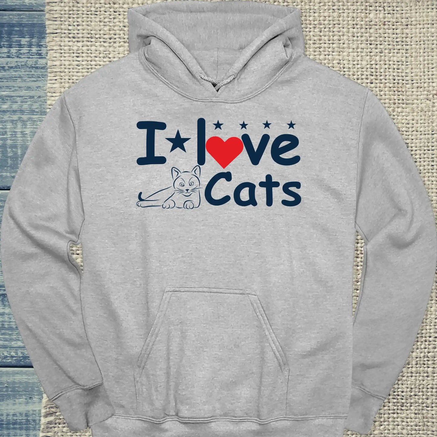 Hoodie - I love Cats - Unisex - Katze Grau
