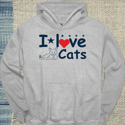 Hoodie - I love Cats - Unisex - Katze Grau