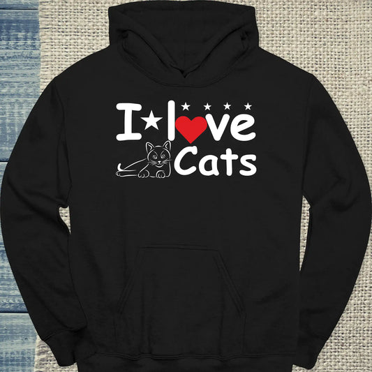 Hoodie - I love Cats - Unisex - Katze Schwarz
