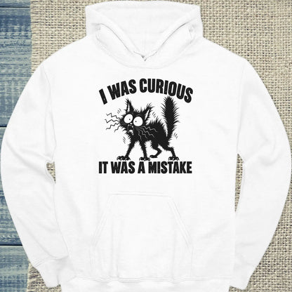 Hoodie - I was Curious - Unisex - Katze Weiß