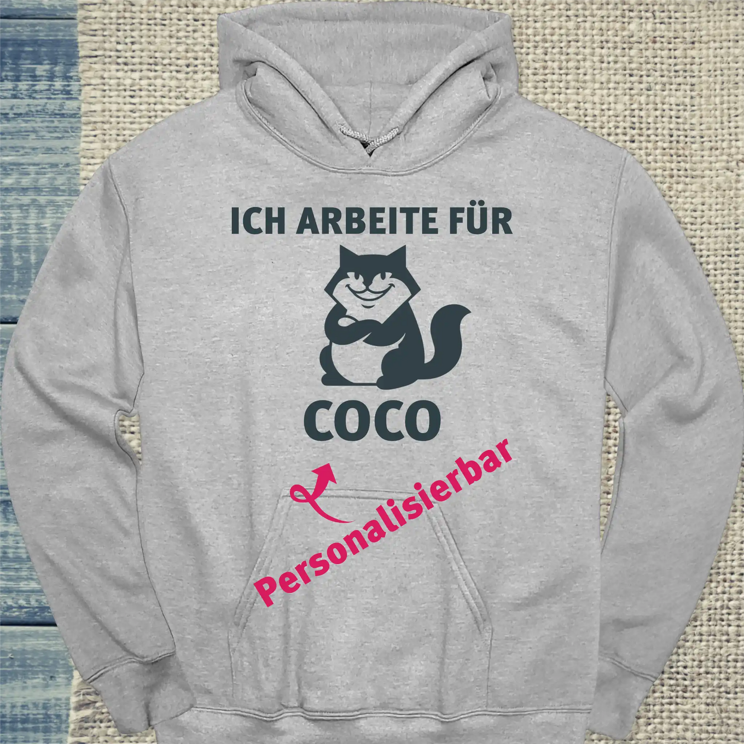 Hoodie - Ich arbeit für ... - Unisex - Katze, Personalisiert Grau