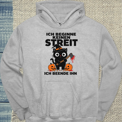 Hoodie - Ich beginne keinen Streit - Halloween - Unisex - Katze, Halloween Grau