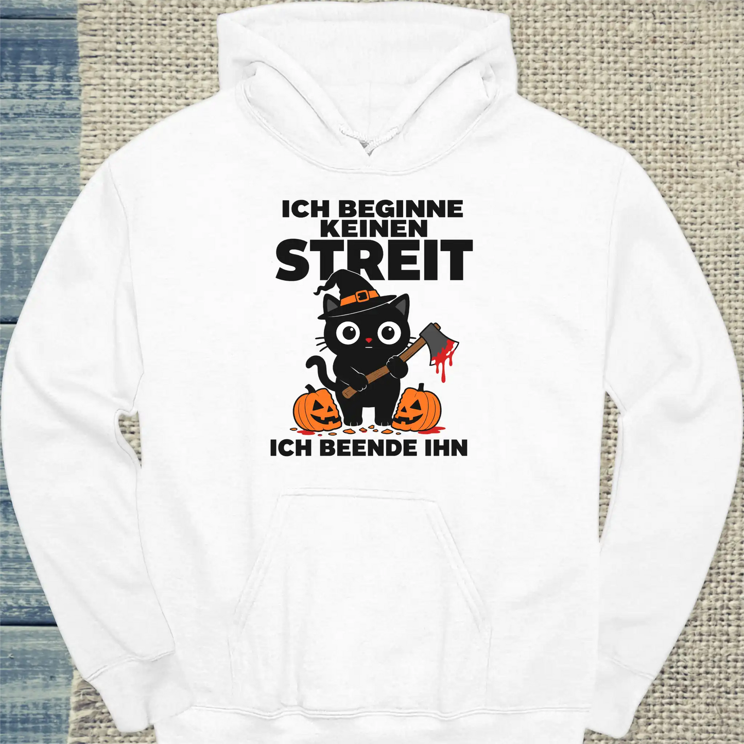 Hoodie - Ich beginne keinen Streit - Halloween - Unisex - Katze, Halloween Weiß