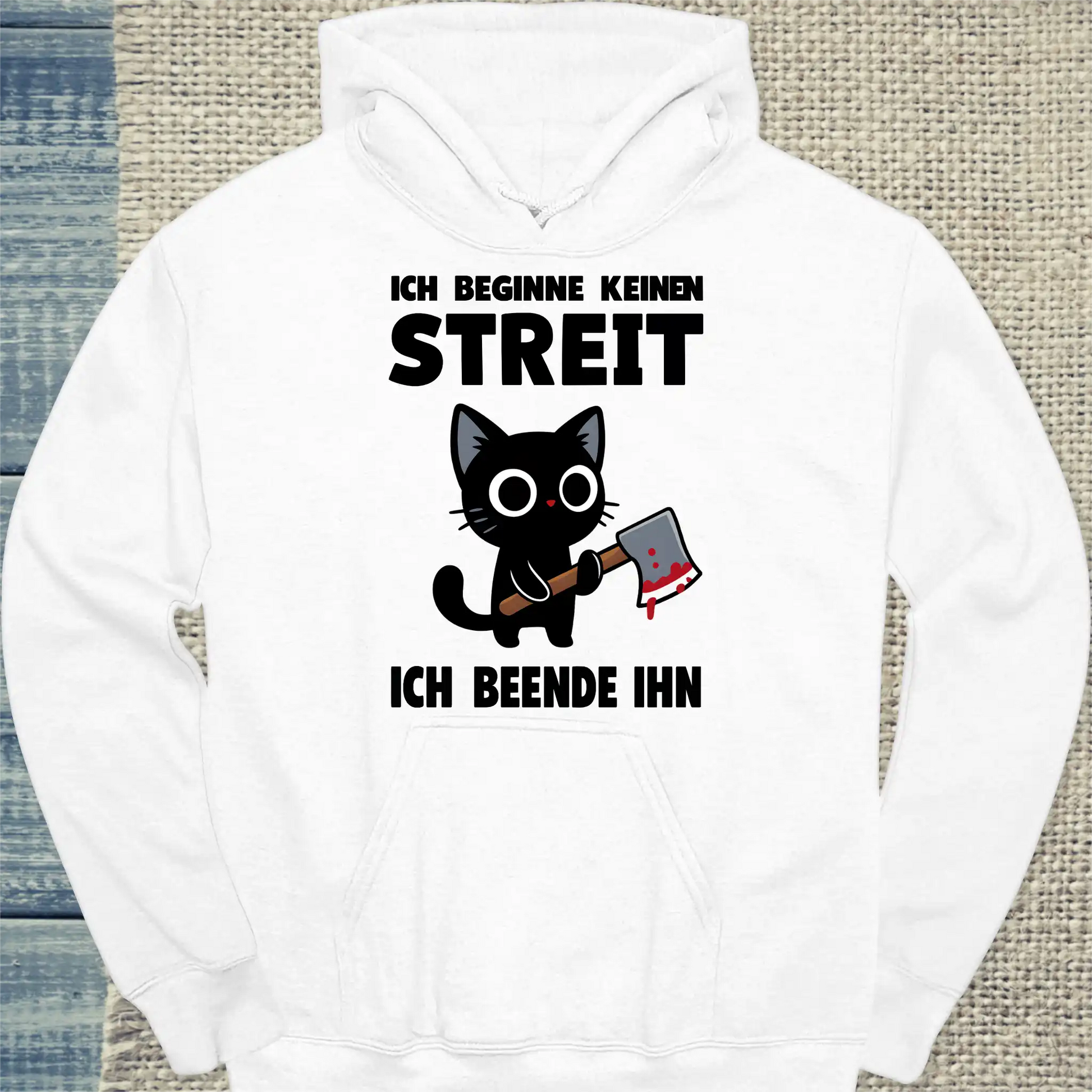 Hoodie - Ich beginne keinen Streit. Ich beende ihn - Unisex - Katze Weiß