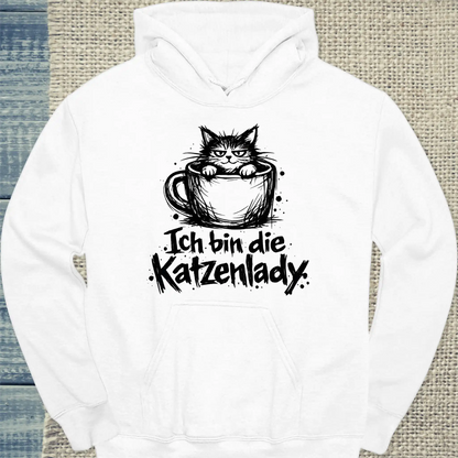 Hoodie - Ich bin die Katzenlady - Unisex - Katze Weiß