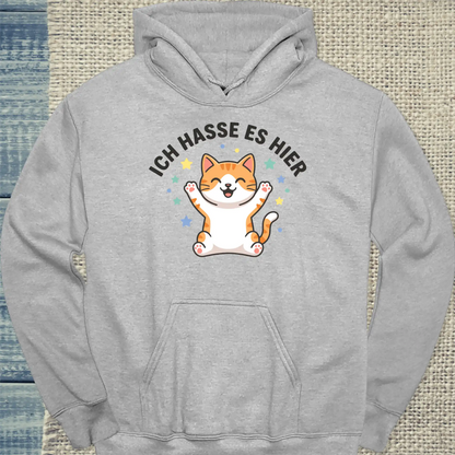 Hoodie - Ich hasse es hier - Unisex - Katze, Orange Grau