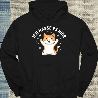 Hoodie - Ich hasse es hier - Unisex - Katze, Orange Schwarz