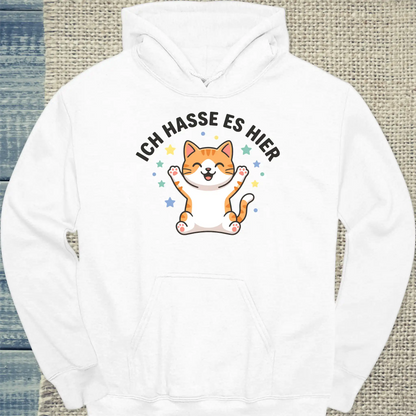 Hoodie - Ich hasse es hier - Unisex - Katze, Orange Weiß