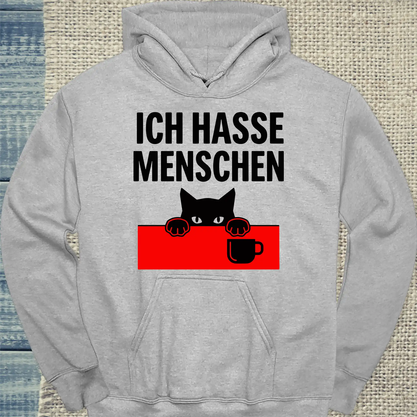 Hoodie - Ich hasse Menschen - Unisex - Katze & Kaffee Grau