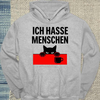 Hoodie - Ich hasse Menschen - Unisex - Katze & Kaffee Grau