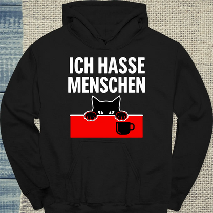 Hoodie - Ich hasse Menschen - Unisex - Katze & Kaffee Schwarz
