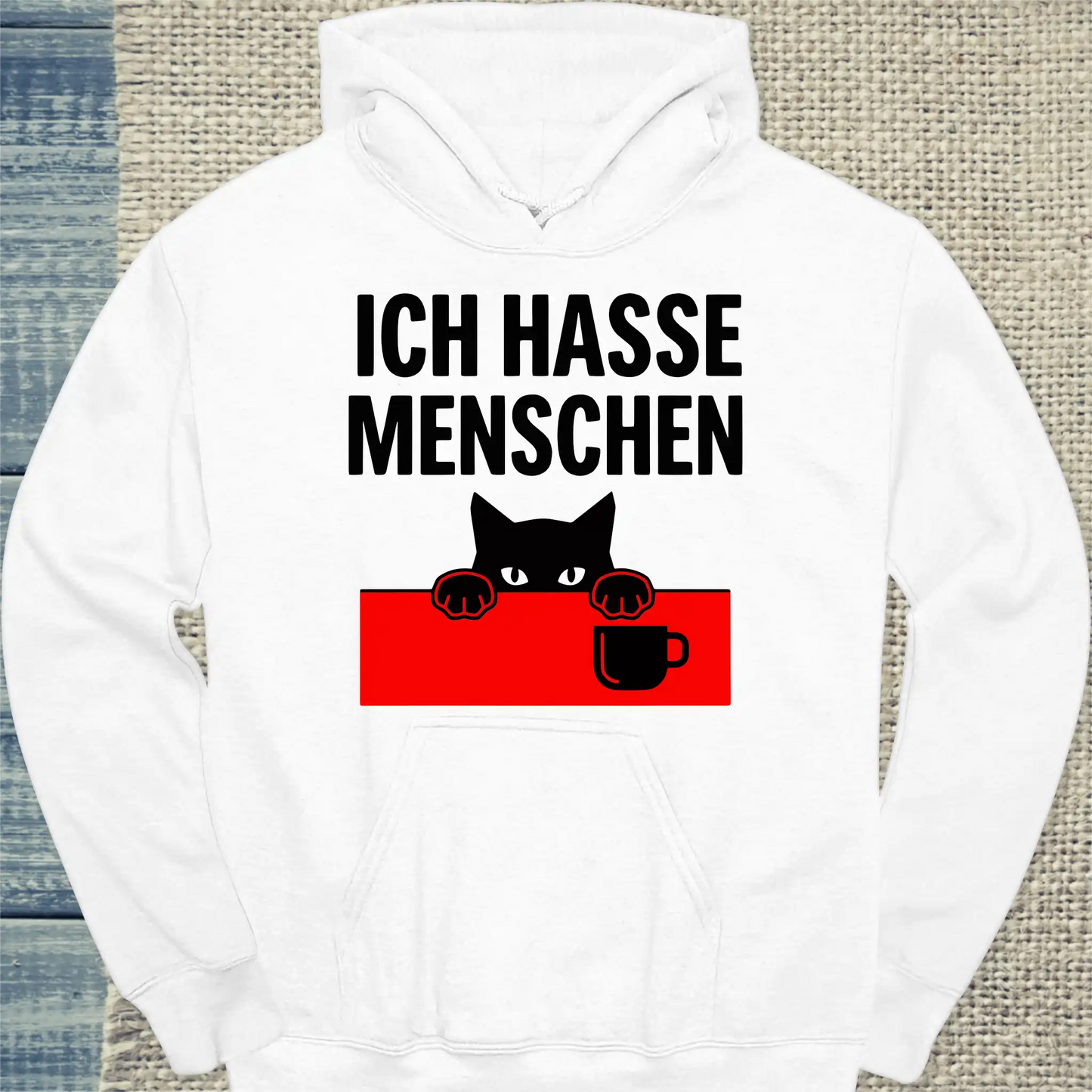 Hoodie - Ich hasse Menschen - Unisex - Katze & Kaffee Weiß