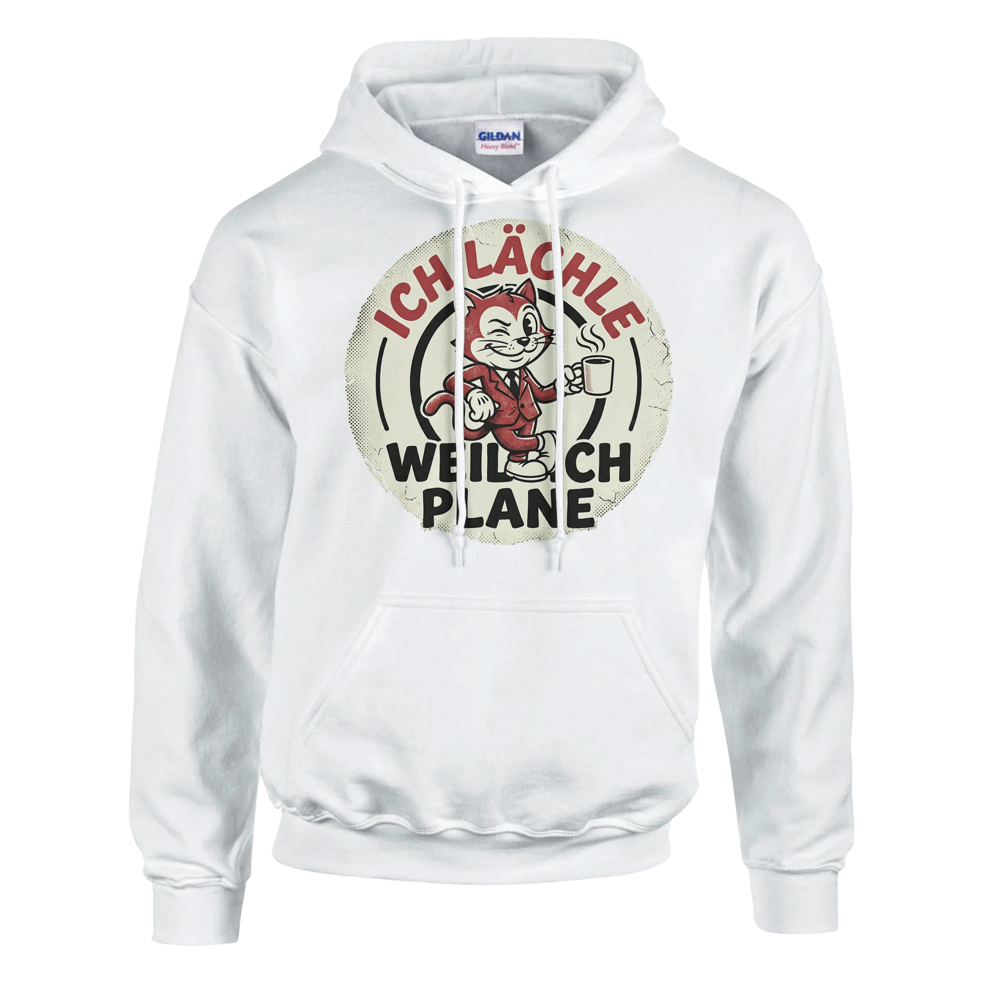 Hoodie - Ich lächle, weil ich plane - Unisex - Katze & Kaffee, Cat Guy Weiß